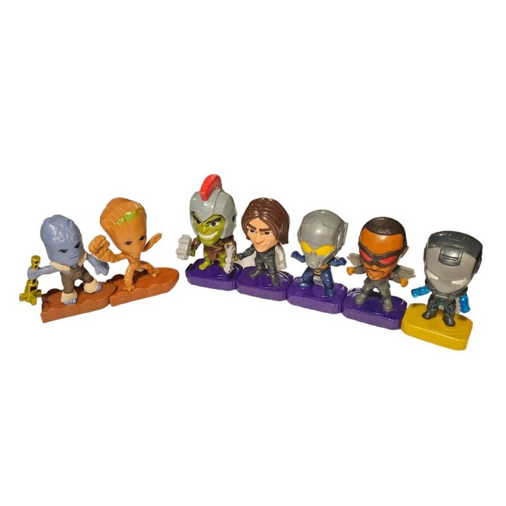 McDonalds Marvel Avengers Figures War Machine Antman Hawkeye Hulk Groot Korg